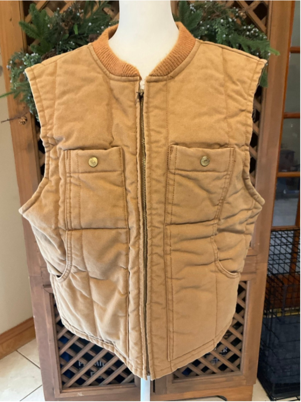 Vintage Dickies Men’s Canvas Work Utility Vest Tan Brown Medium